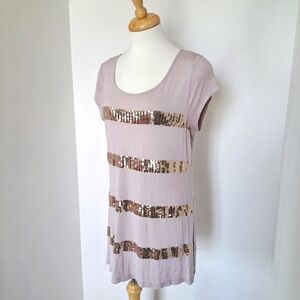 Kische | Pastel pink & gold sequin stripes sparkly women's t shirt